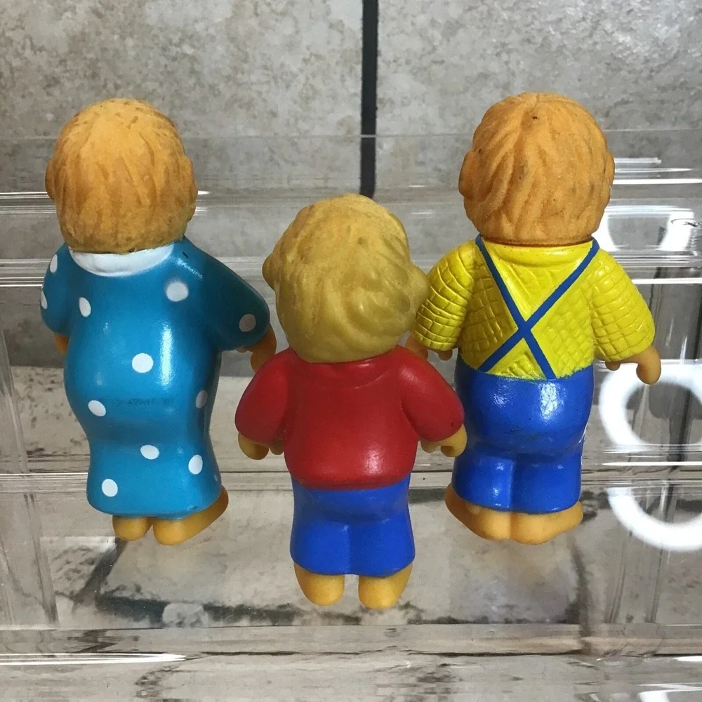 Vintage‎ 80's Berenstain Bears Flocked Figures Lot Of 3 Papa Mama Brother